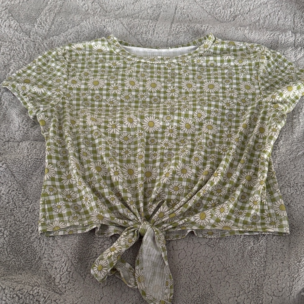 Green Floral Tie-Front Top